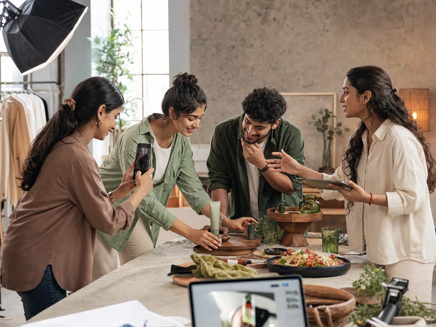 Indian creators and a campaign strategist producing social media content together in a studio