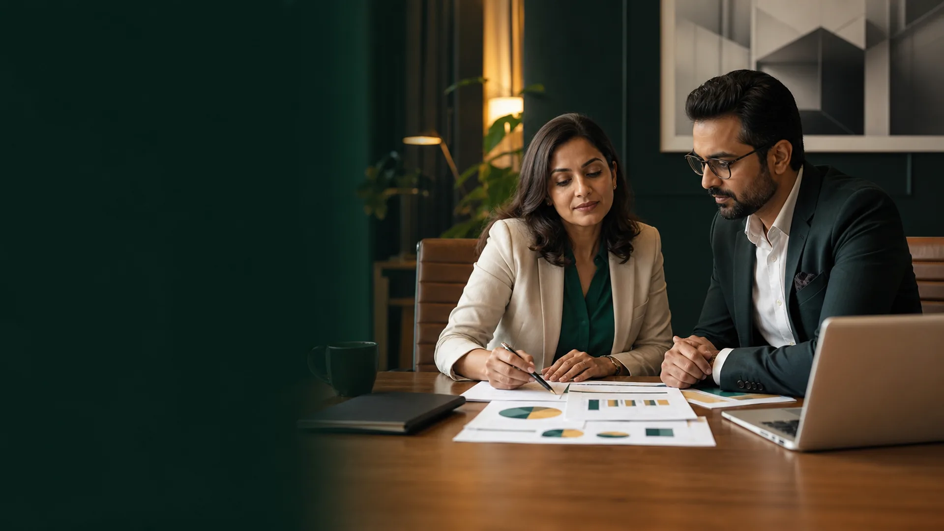Indian brand director and media strategist reviewing a transparent campaign budget
